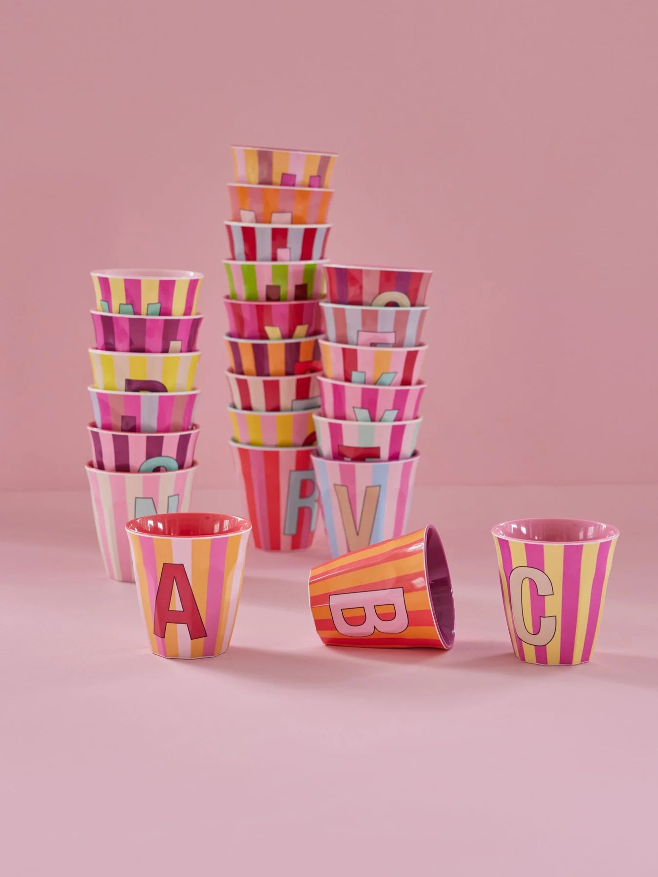 Rice Middelgroot Beker Roze Stripes