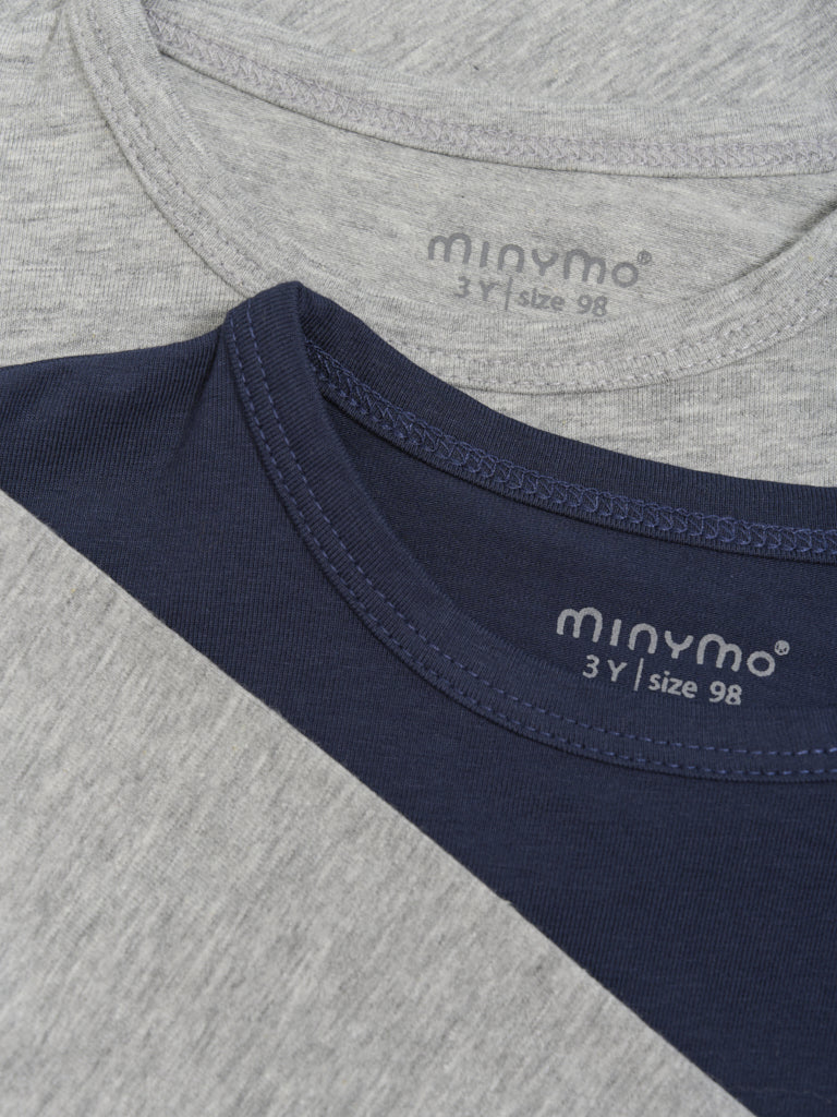 Minymo Basic 34 T-shirt met lange mouwen 2-pack blauw en grijs maat 92
