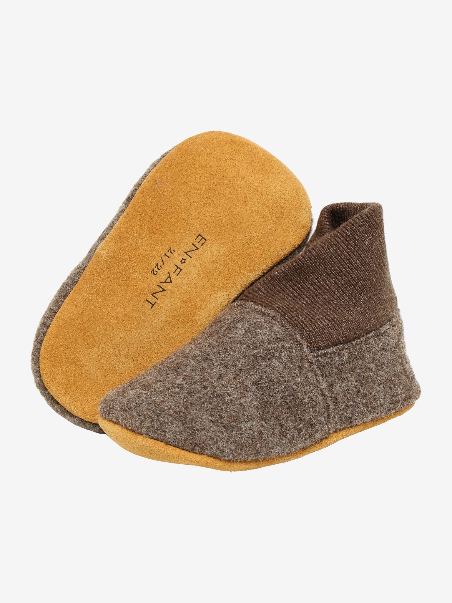 En Fant Wollen pantoffels met ribboord brown