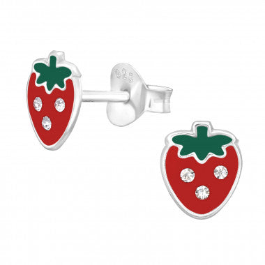 PJ oorbellen mini fruit zilver Aardbei roze set
