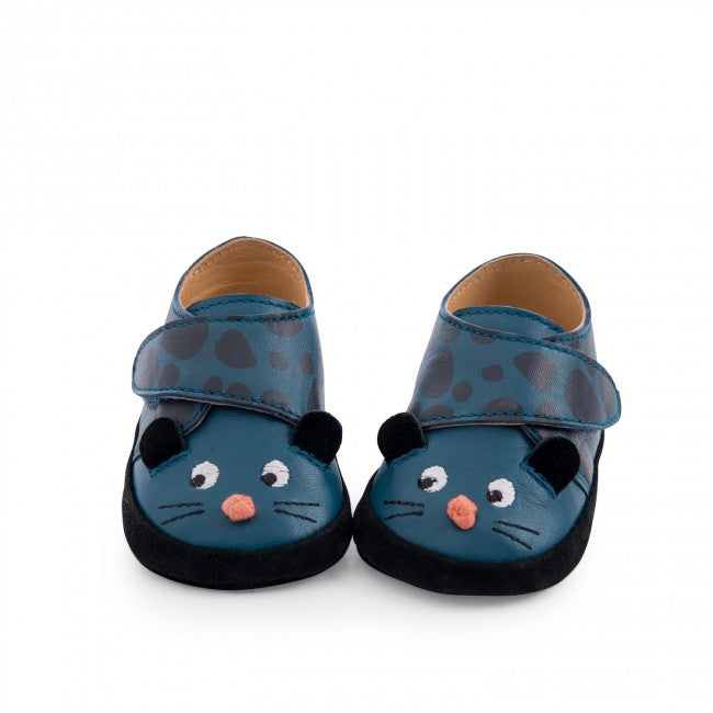 Moulinroty babyslofjes leer Blue panther Dans la jungle