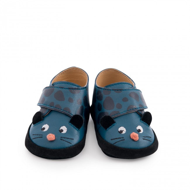 Moulinroty babyslofjes leer Blue panther Dans la jungle