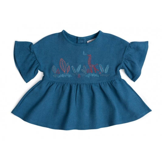 Moulinroty Babette geborduurde blauwe blouse Sous mon baobab Maat 98