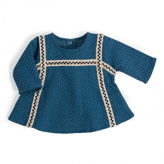 Moulinroty blouse carla jacquard bleu sous mon baobab Maat 80